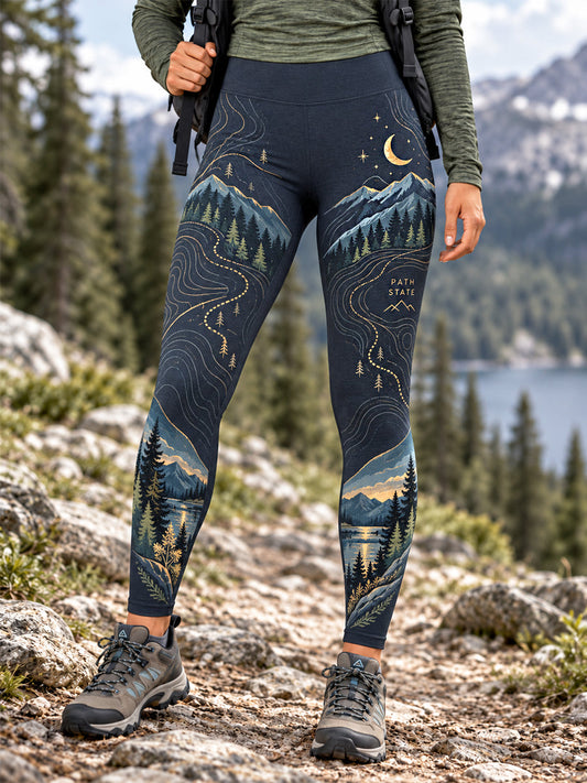 Women's Wilderness Trail Print Hike Lovers Leggings gracestitchs