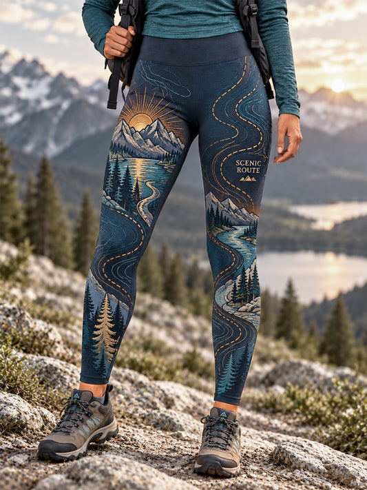Women's Wilderness Trail Print Hike Lovers Leggings gracestitchs