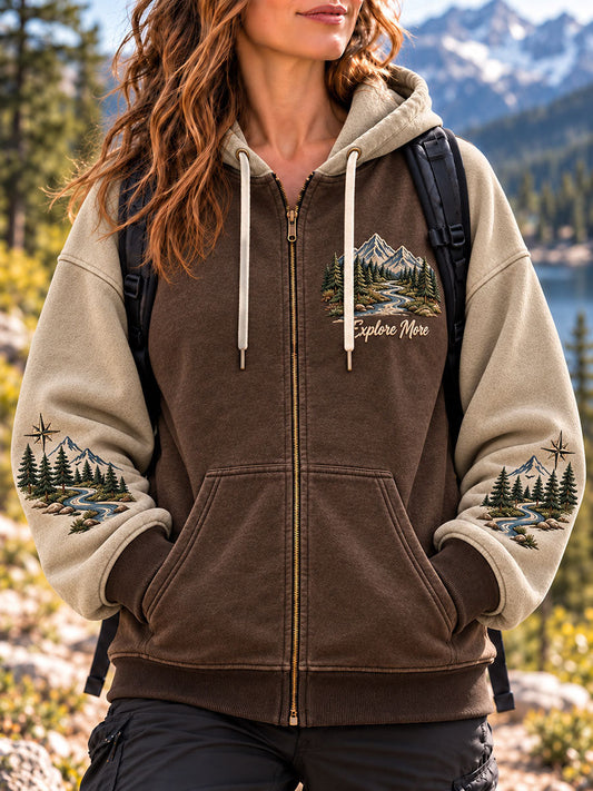 Women's  Explore More Print Zip-Up Hoodie gracestitchs