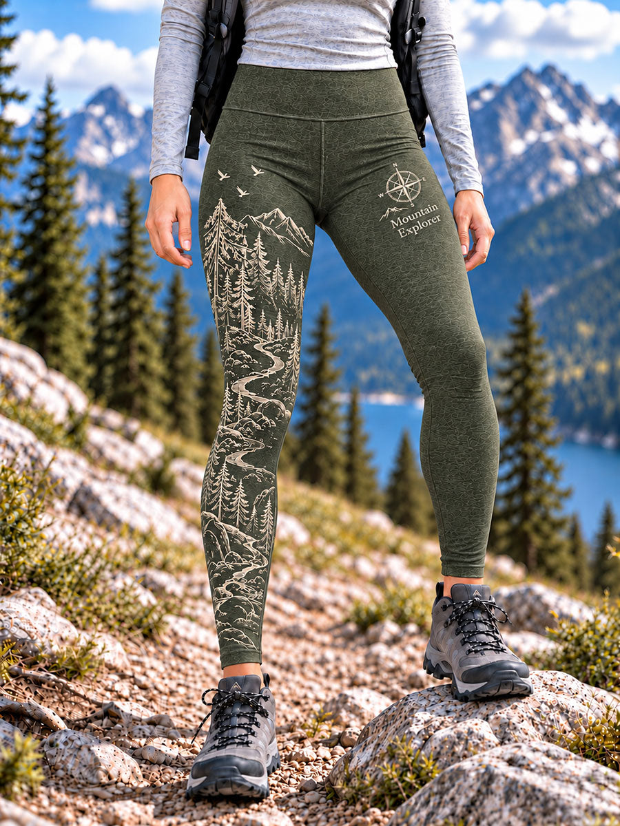 Women's Wilderness Trail Print Hike Lovers Leggings gracestitchs