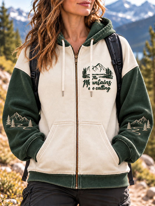 Women's The Mountains are Calling Print Zip-Up Hoodie gracestitchs