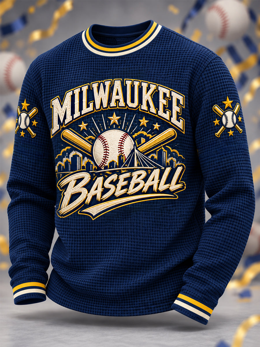 Men's Gift For Baseball Fans Casual Waffle Long Sleeve T-Shirt gracestitchs