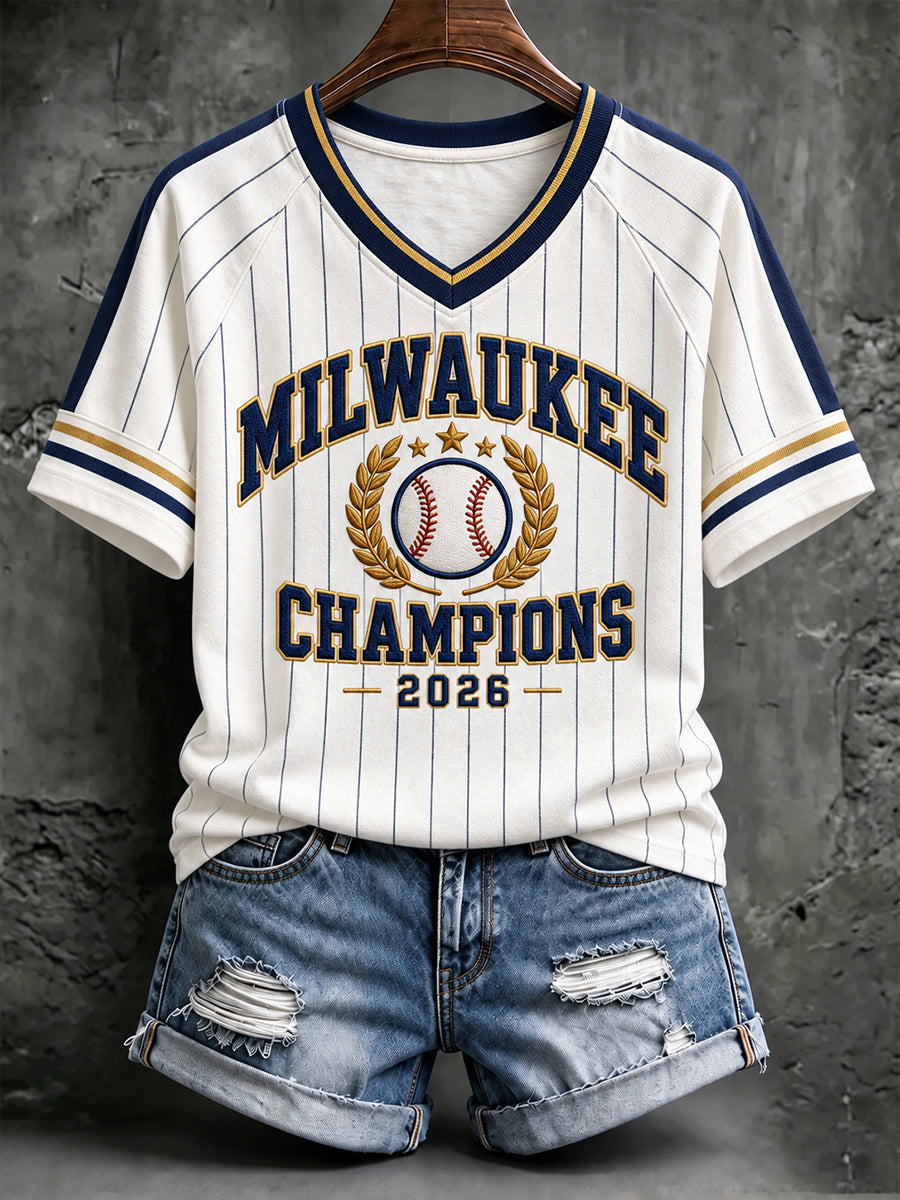Women's Milwaukee Baseball Lover Champions Printed T-shirt gracestitchs