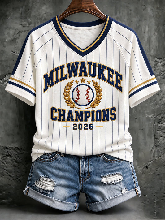 Women's Milwaukee Baseball Lover Champions Printed T-shirt gracestitchs