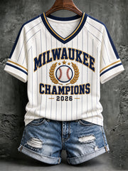 Women's Milwaukee Baseball Lover Champions Printed T-shirt gracestitchs