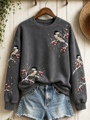 Women's Snowy Winter Black-capped Chickadee Birds on Branches Print Sweatshirt gracestitchs