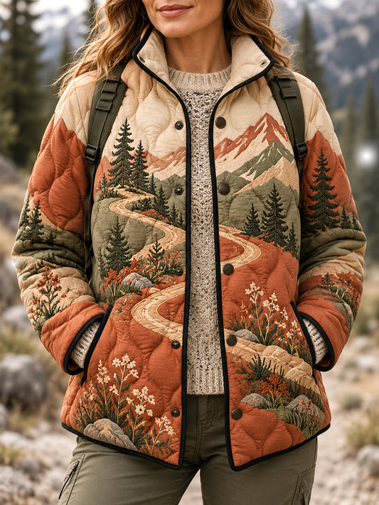 Women's Wilderness Trail Print Hike Lovers Lightly Padded Coat gracestitchs