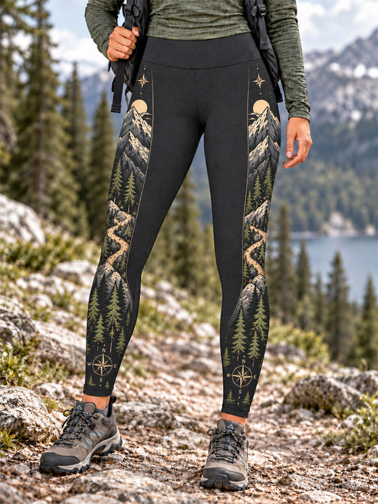 Women's Wilderness Trail Print Hike Lovers Leggings gracestitchs