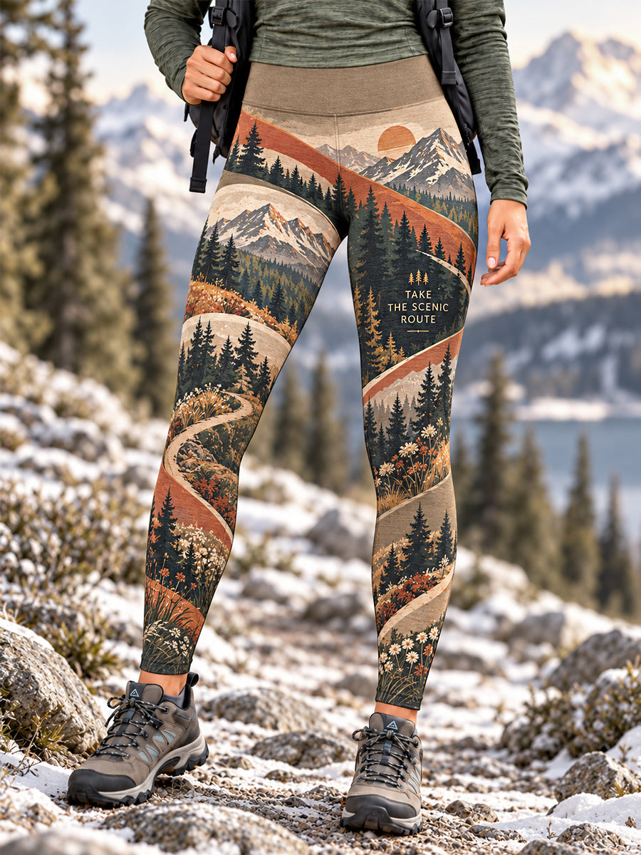 Women's Wilderness Trail Print Hike Lovers Leggings gracestitchs