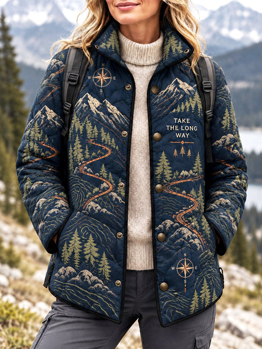 Women's Wilderness Trail Print Hike Lovers Lightly Padded Coat gracestitchs