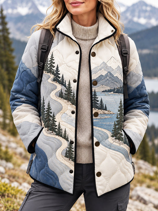 Women's Wilderness Trail Print Hike Lovers Lightly Padded Coat gracestitchs