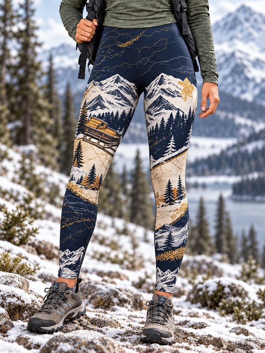 Women's Snow Mountains Trail Print Hike Lovers Leggings gracestitchs