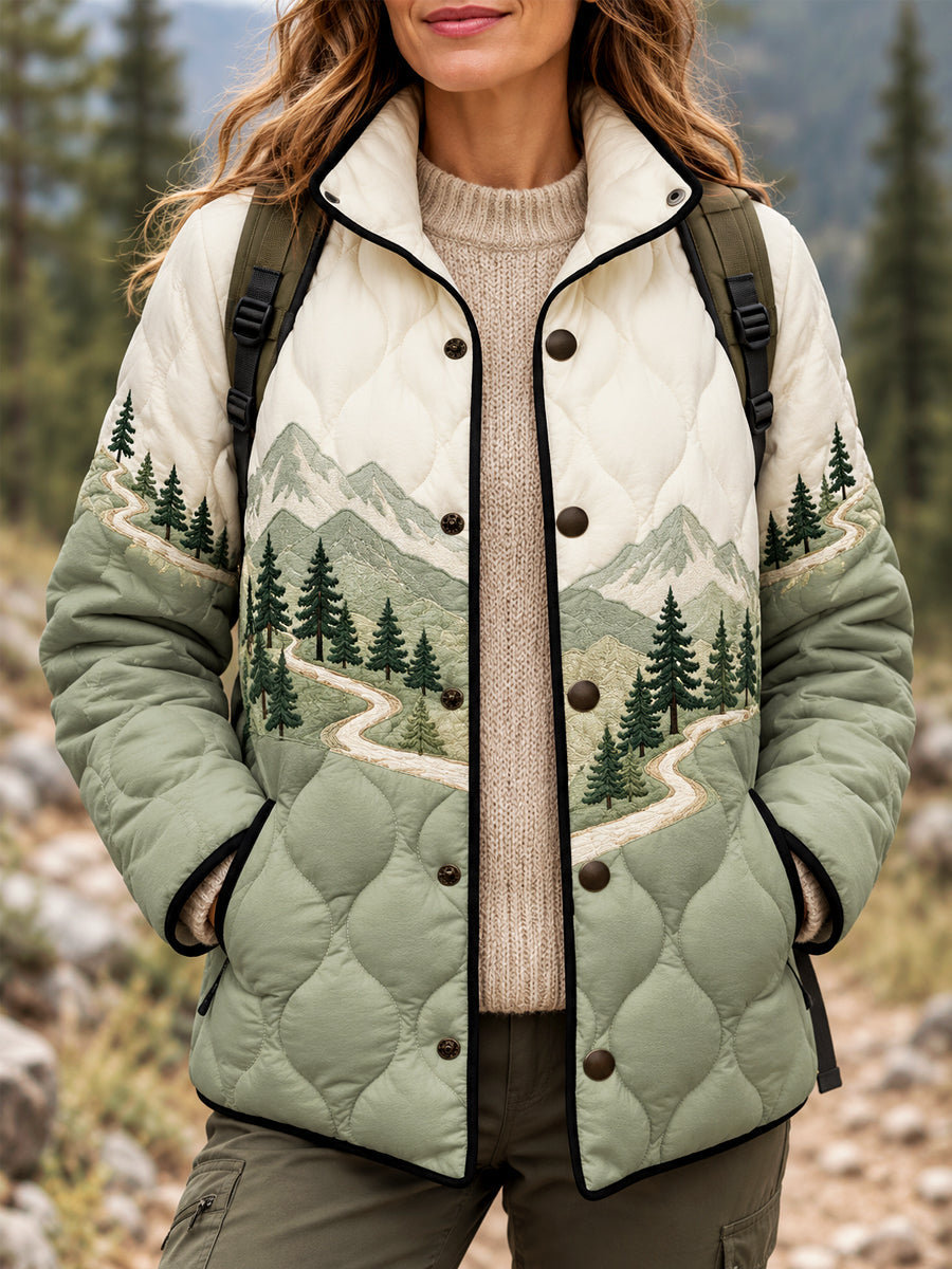 Women's Wilderness Trail Print Hike Lovers Lightly Padded Coat gracestitchs