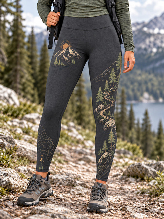 Women's Wilderness Trail Print Hike Lovers Leggings gracestitchs