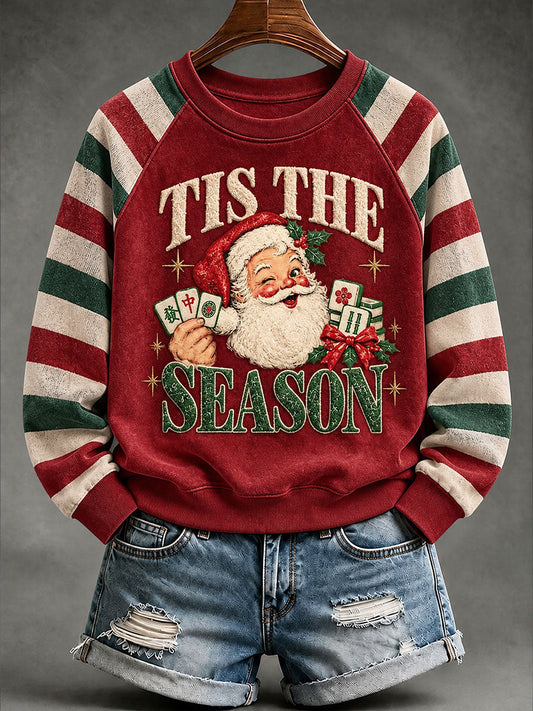 Women's Christmas Mahjong Print Casual Sweatshirt gracestitchs
