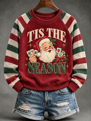 Women's Christmas Mahjong Print Casual Sweatshirt gracestitchs