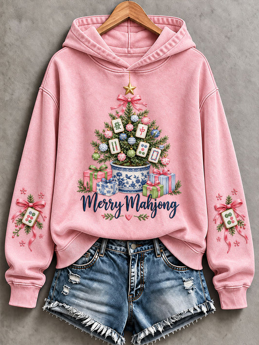 Women's Christmas Tree Mahjong Print Casual Sweatshirt gracestitchs