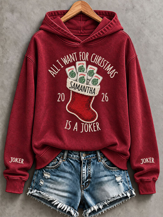 Women's 'All I Want For Christmas Is A Joker' Christmas Mahjong Print Casual Sweatshirt gracestitchs
