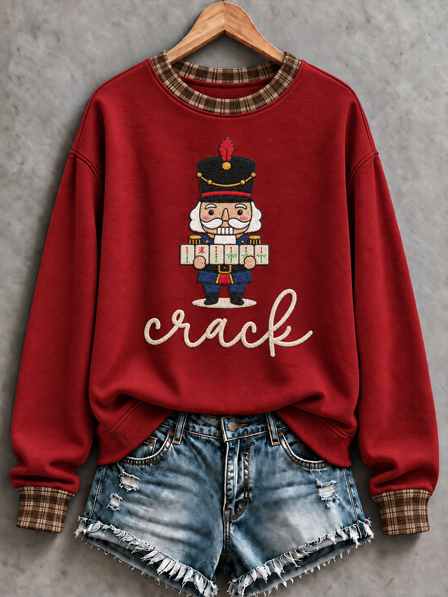 Women's Christmas Mahjong Print Casual Sweatshirt gracestitchs