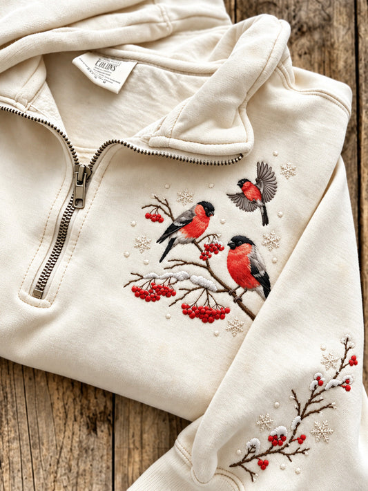 Women's Winter Bullfinchs Pattern Causal Half-Zip Sweatshirt gracestitchs