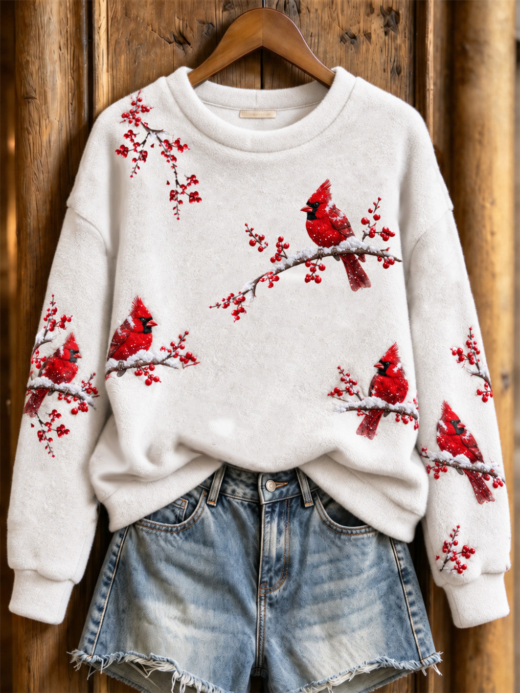 Women's Winter Red Cardinal Pattern Causal Flannel Sweatshirt gracestitchs