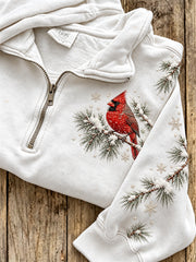 Women's Winter Red Cardinal Pattern Causal Half-Zip Sweatshirt gracestitchs
