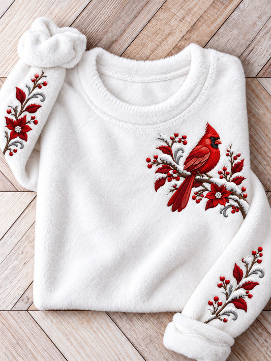 Women's Winter Red Cardinal Pattern Causal Flannel Sweatshirt gracestitchs