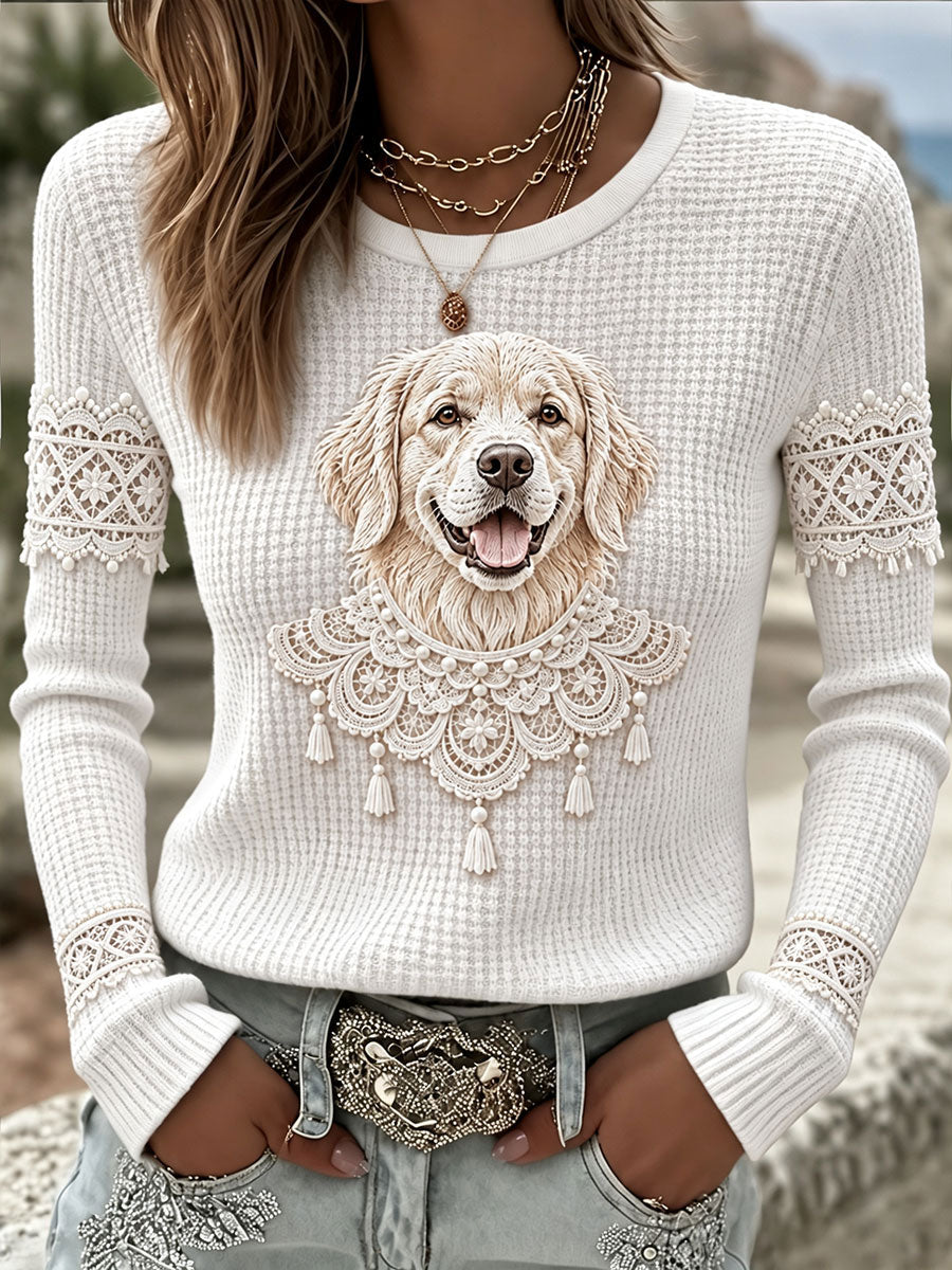 Women's Golden Retriever Waffle-Knit T-Shirts gracestitchs