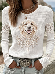 Women's Golden Retriever Waffle-Knit T-Shirts gracestitchs