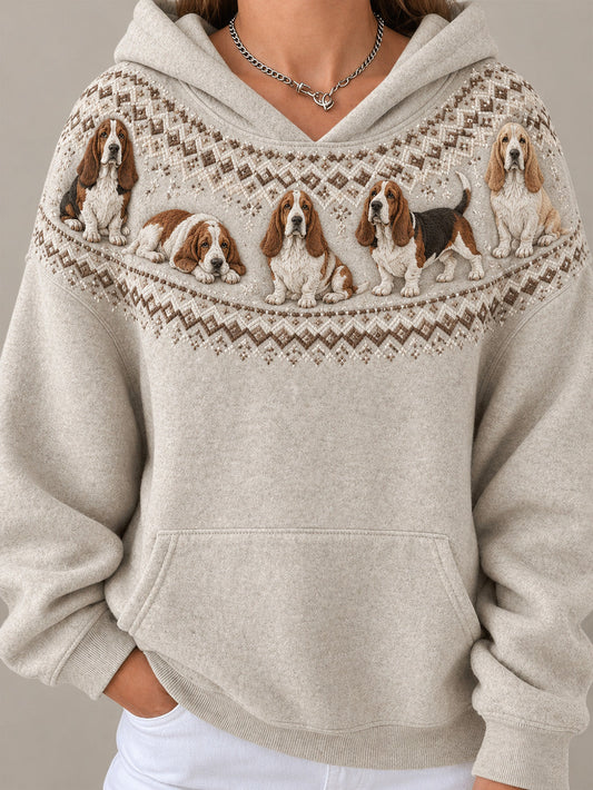 Women's Basset Hounds Pattern Causal Hoodie gracestitchs