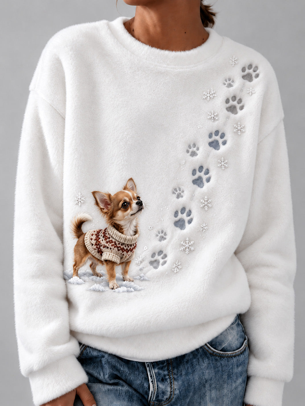 Women's Winter Chihuahua Pattern Causal Flannel Sweatshirt gracestitchs