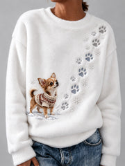 Women's Winter Chihuahua Pattern Causal Flannel Sweatshirt gracestitchs