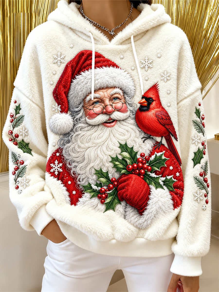 Women's Christmas Print Flannel Hoodie gracestitchs