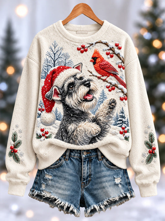 Women's Christmas Dog Print Flannel Sweatshirt gracestitchs