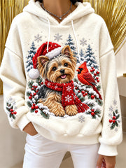 Women's Christmas Dog Print Flannel Hoodie gracestitchs