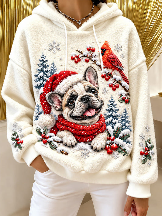 Women's Christmas Print Flannel Hoodie gracestitchs