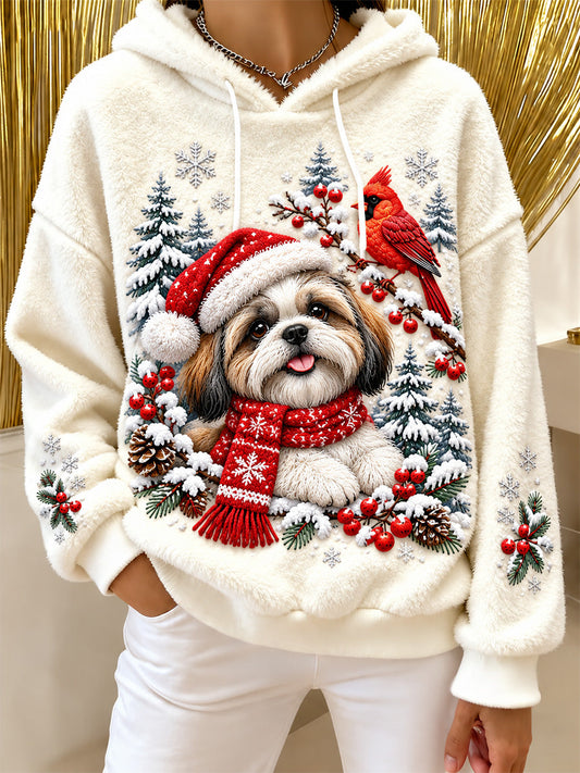Women's Christmas Print Flannel Hoodie gracestitchs