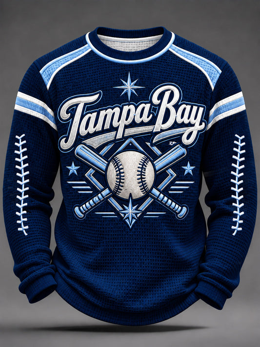 Men's Tampa Bay Baseball Lover Print Waffle Long Sleeve Top gracestitchs