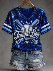 Women's Tampa Bay Baseball Lover Print V-Neck Tee gracestitchs