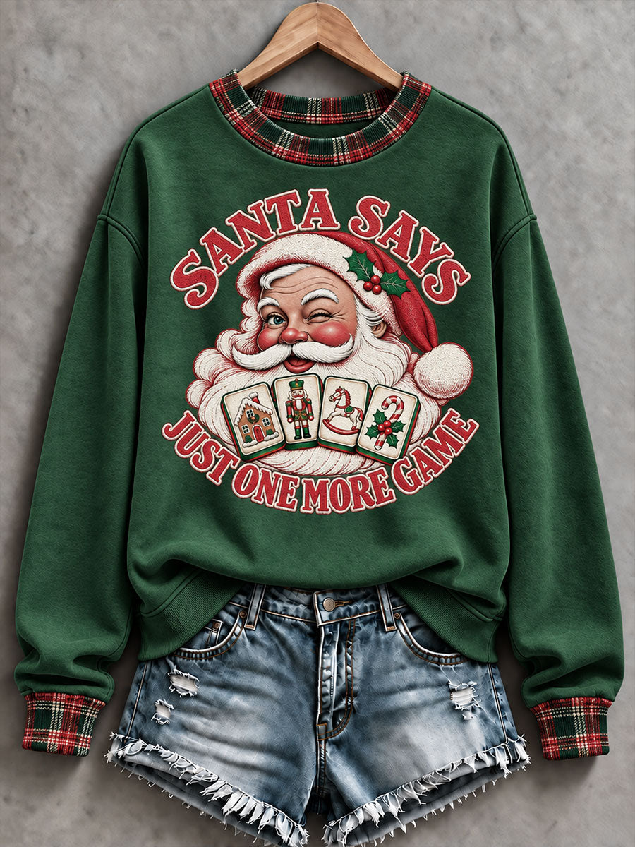 Women's 'Santa Says Just One More Game' Christmas Mahjong Print Casual Sweatshirt gracestitchs