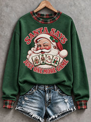 Women's 'Santa Says Just One More Game' Christmas Mahjong Print Casual Sweatshirt gracestitchs