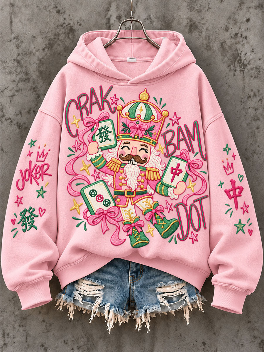 Women's Christmas Mahjong Print Casual Sweatshirt gracestitchs