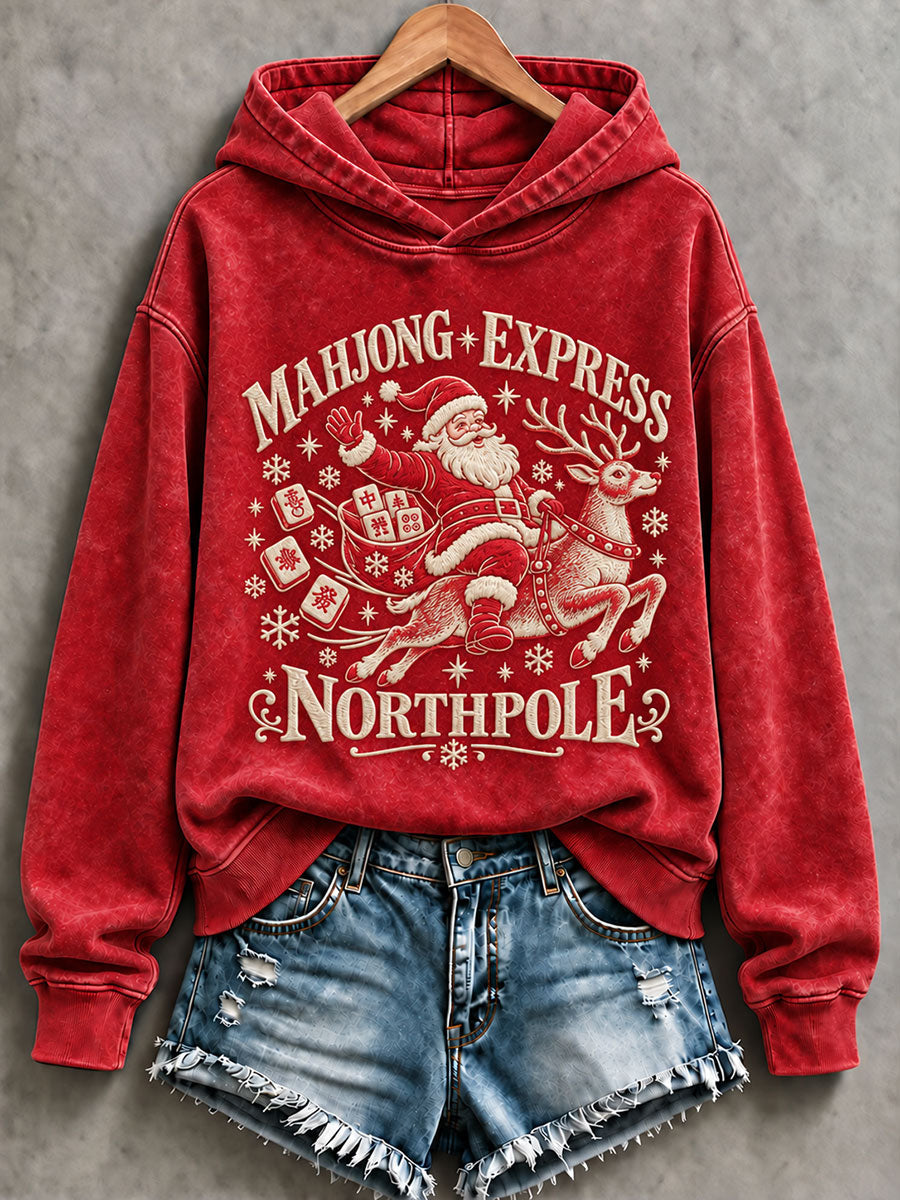 Women's Christmas Mahjong Print Casual Hoodie gracestitchs