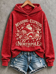 Women's Christmas Mahjong Print Casual Hoodie gracestitchs