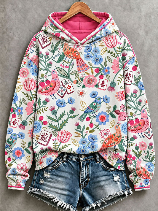 Women's Mahjong and Floral/Bird-Motif Hoodies gracestitchs