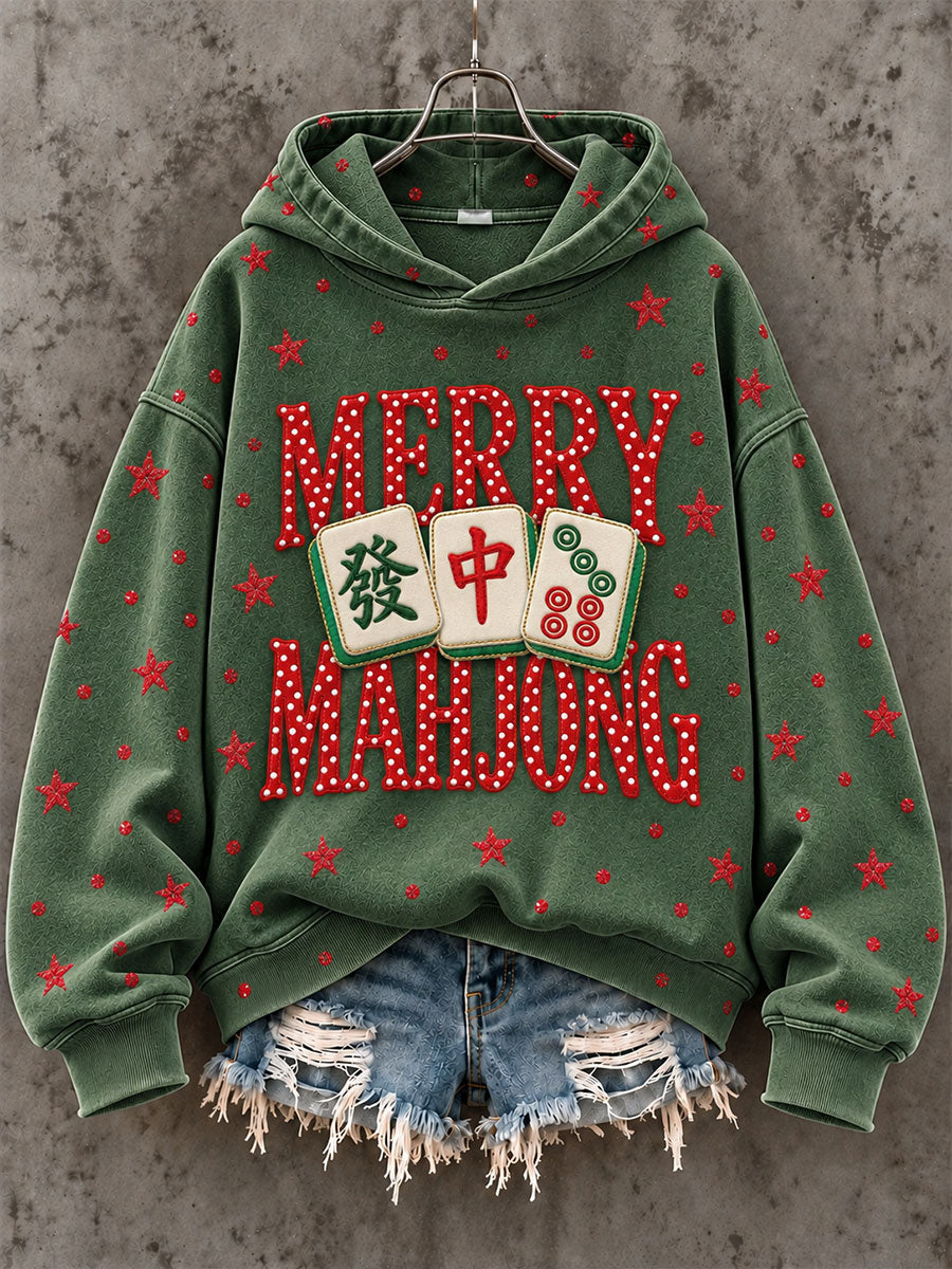 Women's Christmas Mahjong Print Casual Sweatshirt gracestitchs