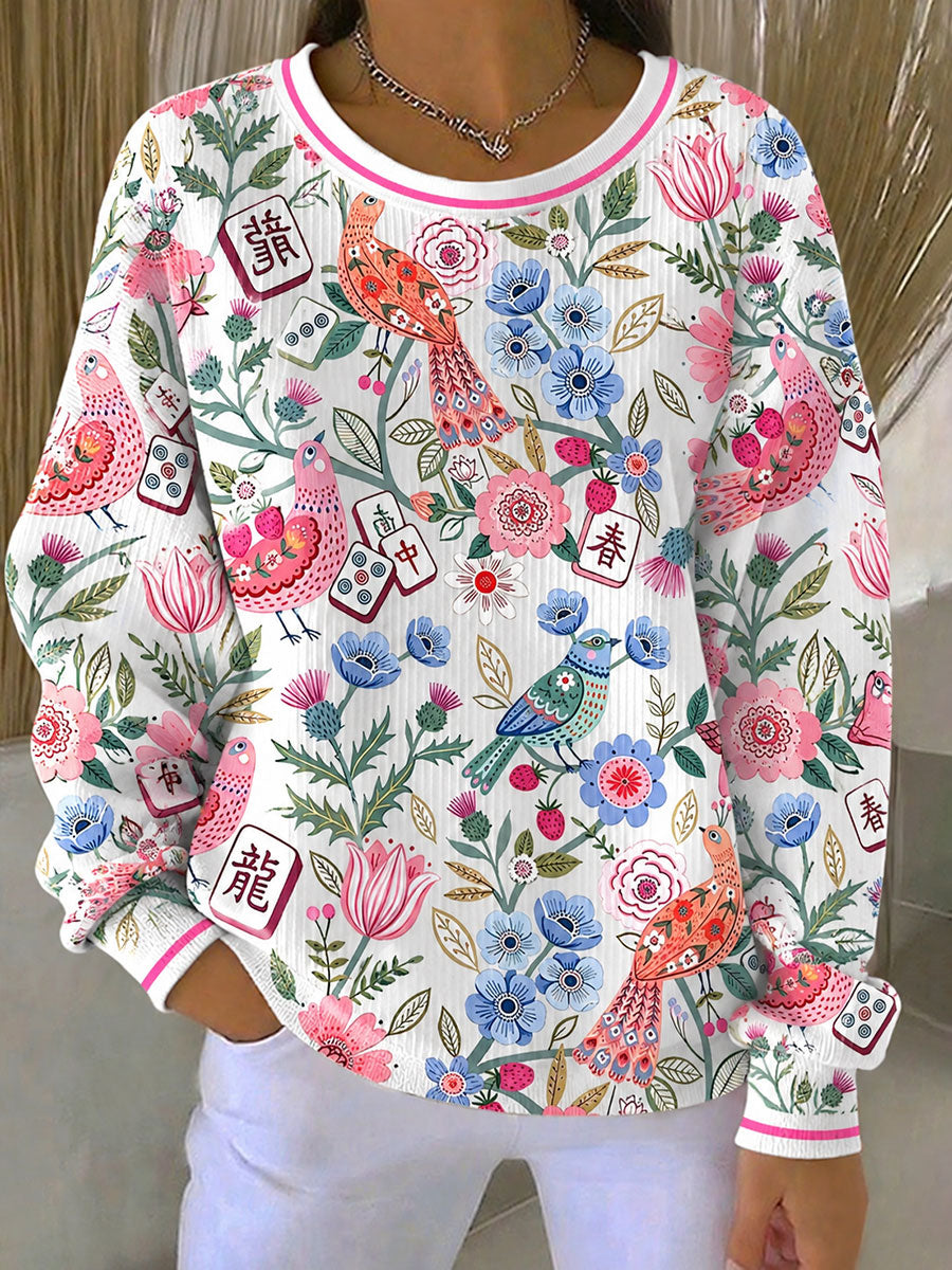 Women's Mahjong and Floral/Bird-Motif Sweatshirts gracestitchs