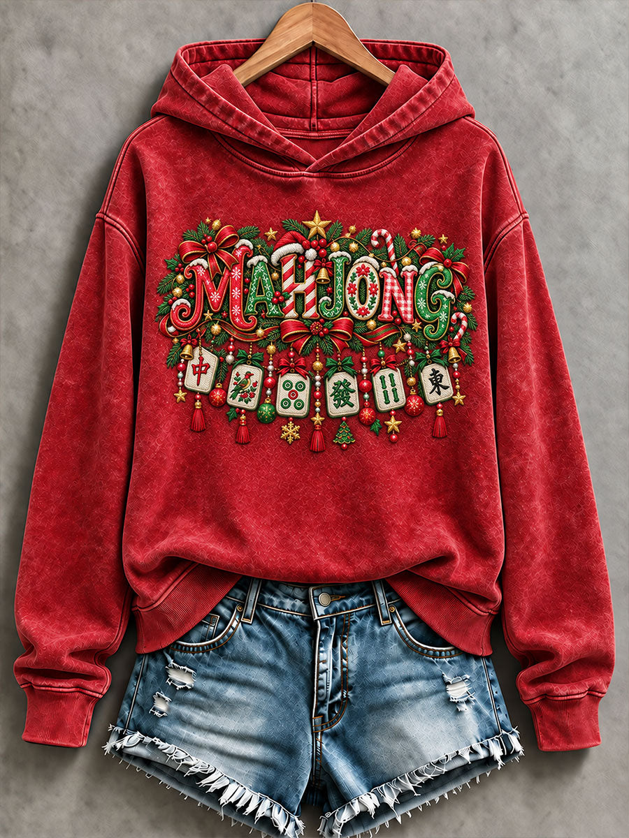 Women's Christmas Mahjong Print Casual Hoodie gracestitchs