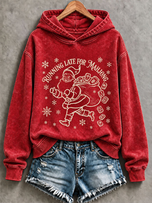 Women's Christmas Mahjong Print Casual Hoodie gracestitchs