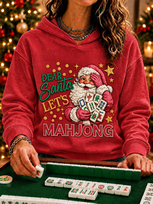Women's Christmas Mahjong Print Casual Hoodie gracestitchs
